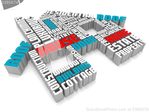 Image of 3d group of blue red white words shaping a house