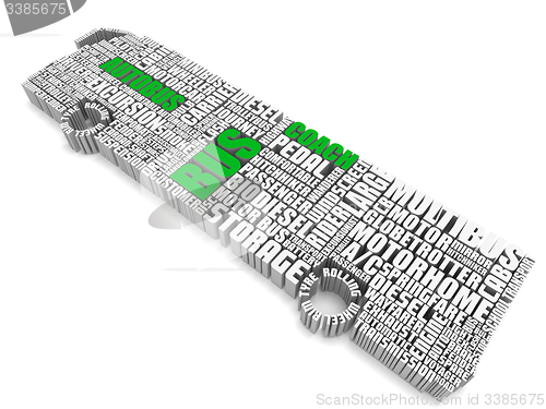 Image of 3d group of green white words shaping a passenger bus