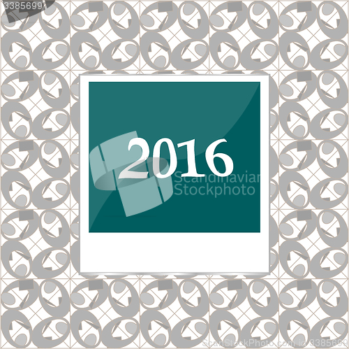 Image of 2016 in polaroid instant photo frames on abstract background