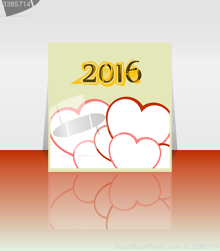 Image of Happy new year 2016 word on blank note book with red heart shape, new year template