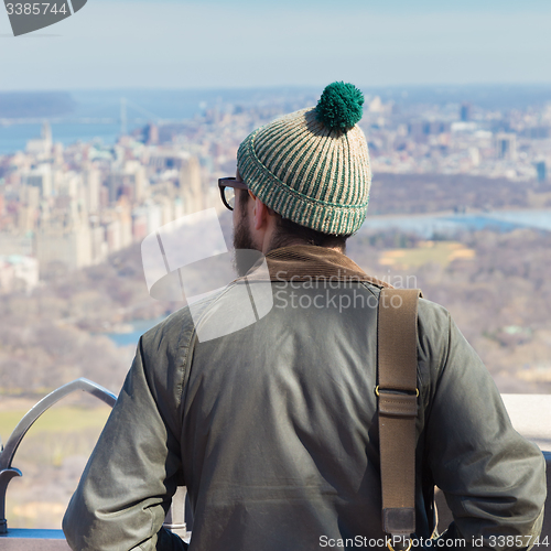 Image of Tourist enjoying in New York City panoramic view.