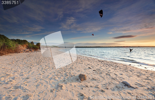 Image of Kite Surfers at sunset on Silver Beach, Botany Bay Australia