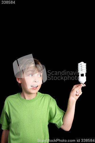 Image of Child holds a compact fluorescent globe