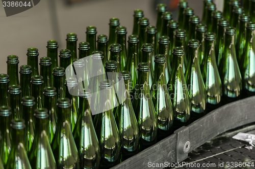 Image of Many bottles on conveyor belt