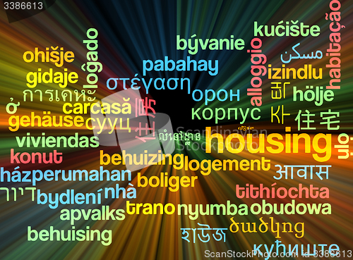 Image of Housing multilanguage wordcloud background concept glowing