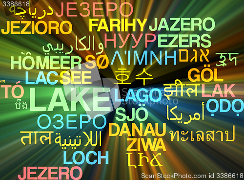Image of Lake multilanguage wordcloud background concept glowing
