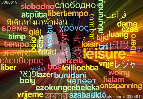 Image of Leisure multilanguage wordcloud background concept glowing