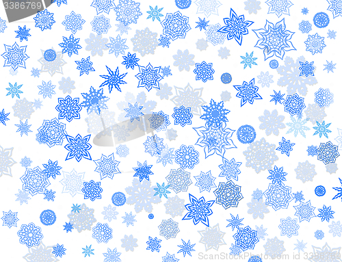 Image of blue snowflakes on the white background