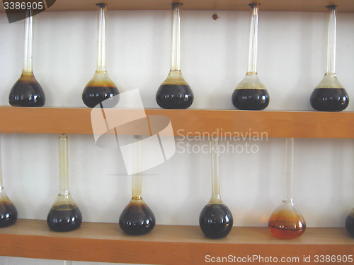 Image of sample of oil in the flasks