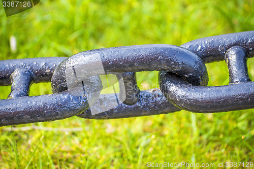 Image of anchor chain in green grass