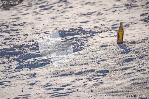 Image of beer bottle on a beach