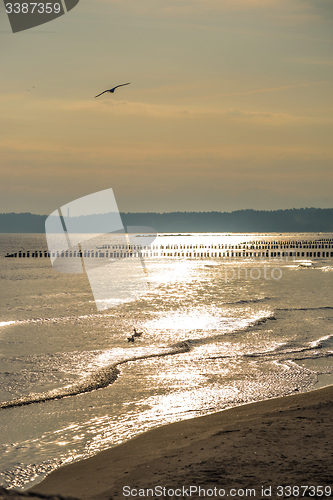 Image of Baltic Sea in Poland, beach of Ustka during sunrise
