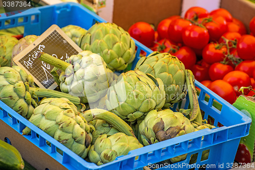 Image of artichoke  at a farmer market in France