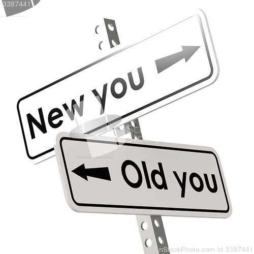 Image of New you and old  you road sign in white color