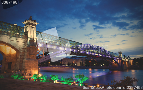Image of landscape with old St. Andrew\'s Bridge in Moscow, Russia