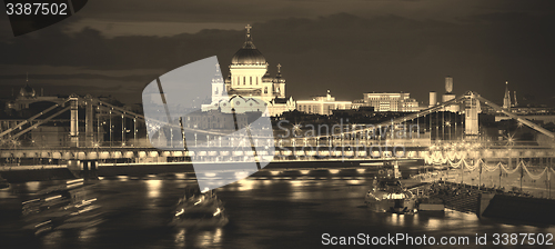 Image of panorama of Moscow with evening view the Crimean bridge