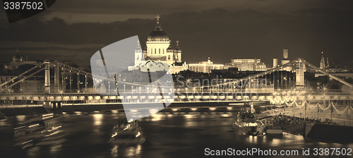 Image of panorama of Moscow with evening view the Crimean bridge