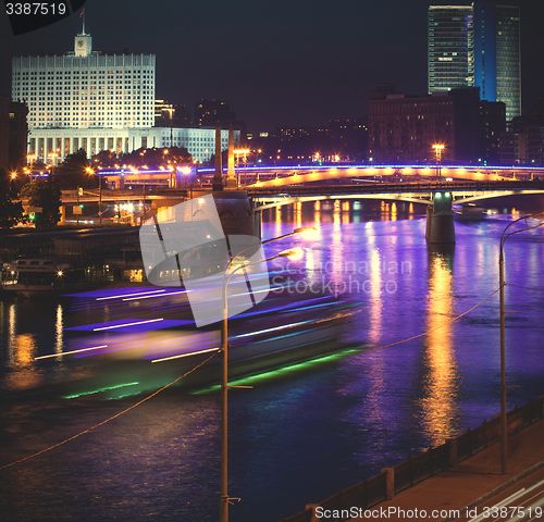 Image of Moscow, Russia, Night cityscape on the Moscow River