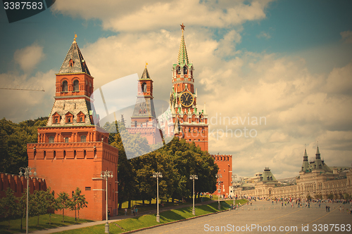 Image of Red Square, GUM and Kremlin towers, Moscow, Russia