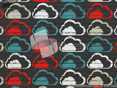 Image of Cloud computing concept: Cloud icons on wall background