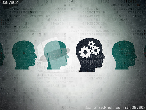 Image of Learning concept: head with gears icon on Digital Paper background