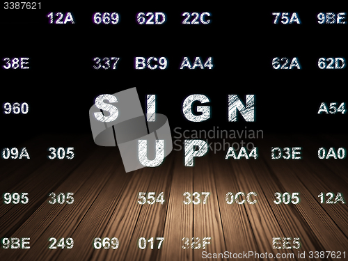 Image of Web design concept: Sign Up in grunge dark room