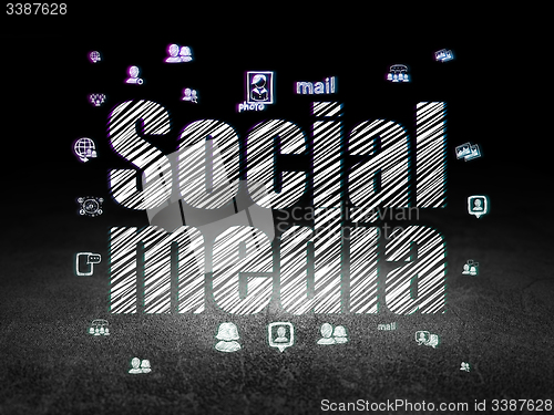 Image of Social media concept: Social Media in grunge dark room