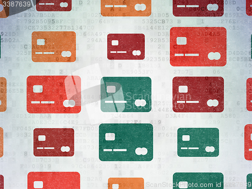 Image of Money concept: Credit Card icons on Digital Paper background