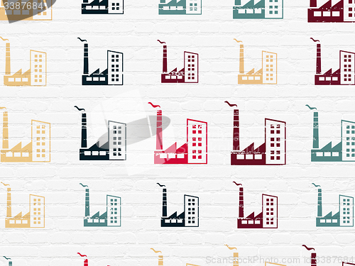 Image of Manufacuring concept: Industry Building icons on wall background