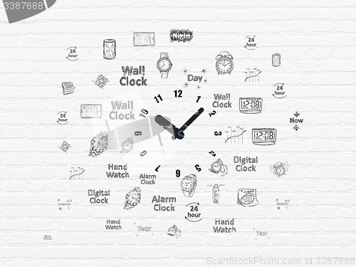 Image of Time concept: Clock on wall background