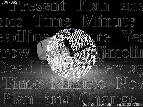 Image of Timeline concept: Clock in grunge dark room