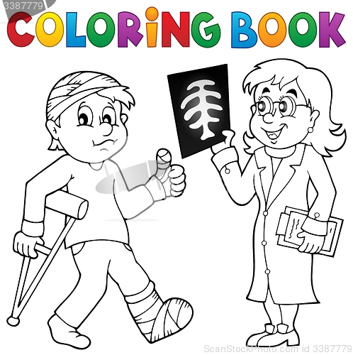 Image of Coloring book doctor attending patient