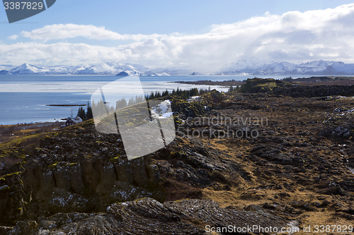 Image of Lake Pingvallavatn in Iceland with beautiful clouds