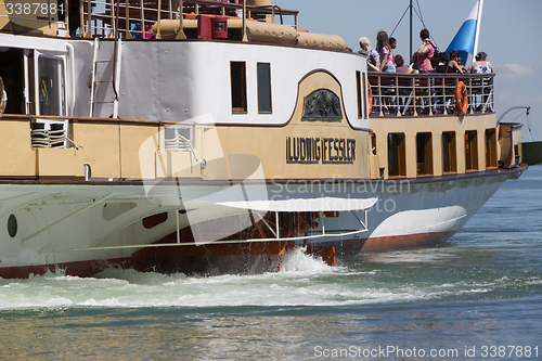 Image of Visitors on a steamship at lake Chiemsee, Bavaria