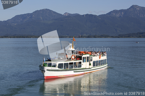 Image of Visitors on a steamship at lake Chiemsee, Bavaria