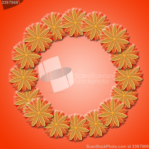 Image of frame from brown flowers on red background