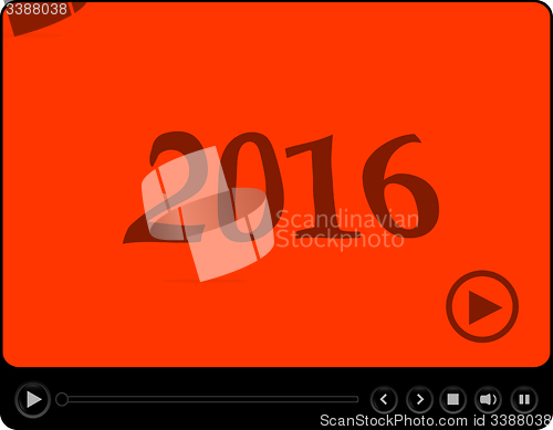 Image of Video player for web with 2016 symbol, media player with new year concept