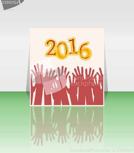 Image of 2016 and people hands set symbol. The inscription 2016 in oriental style on abstract background