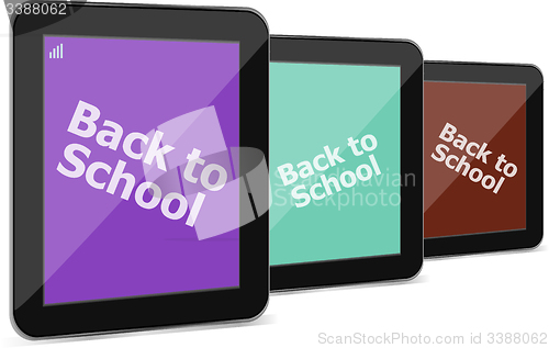 Image of Tablet PC set with back to school word on it, isolated on white