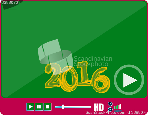 Image of Media player interface, web player isolated on white with a 2016 sign, holiday icon