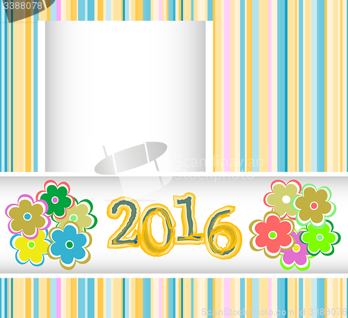 Image of new year 2016 card with flowers set, christmas holiday invitation card
