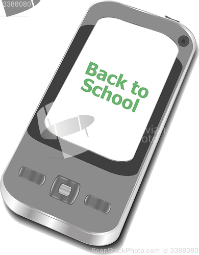 Image of Back to School, Mobile Phone with Back to School words isolated on white background