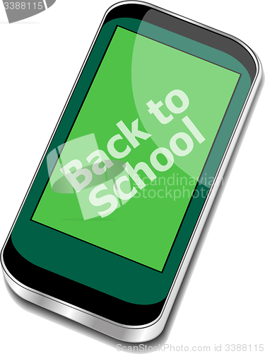 Image of Back to School, Mobile Phone with Back to School words isolated on white background