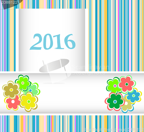 Image of new year 2016 card with flowers set, christmas holiday invitation card