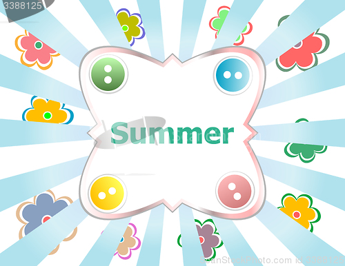 Image of Summer theme with floral over bright multicolored background