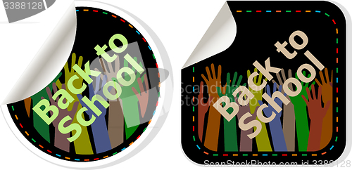 Image of Back to school text on label tag stickers set isolated on white