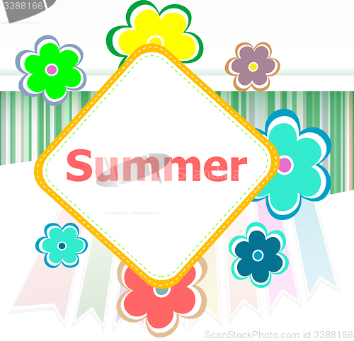 Image of Beautiful summer floral invitation card. summer holiday, flowers and abstract lines set