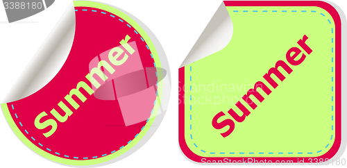 Image of Word summer concept on button. Banner, web button or message for online web site, presentation or application