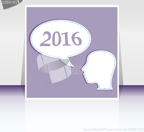 Image of Smiling business woman head with speech bubble,  2016 new year card