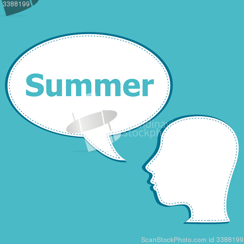 Image of Speech Bubble with man head silhouette, summer word on it